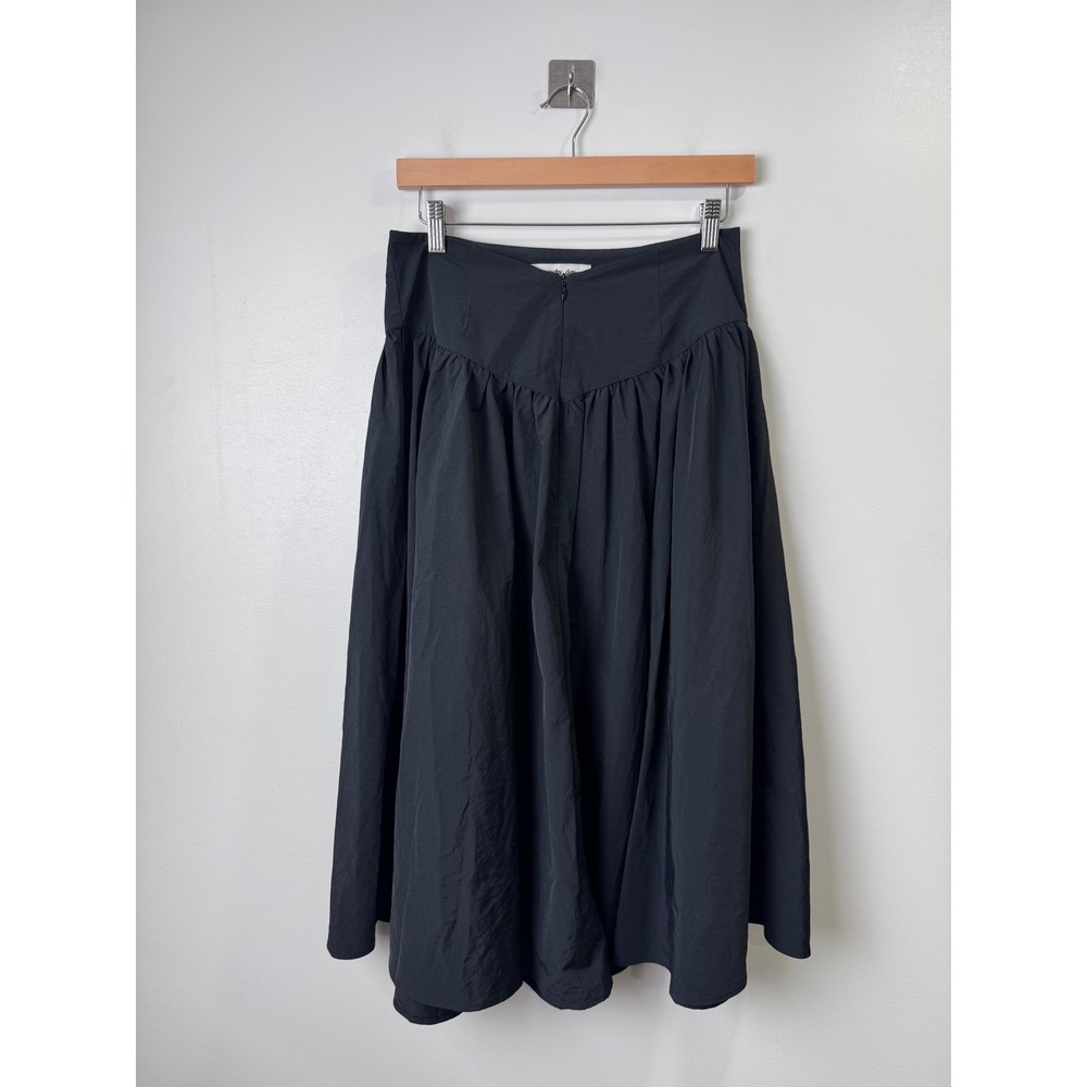 Peachy Den Deba Black Midi Skirt Gathered Drop Waist Nylon Women Small